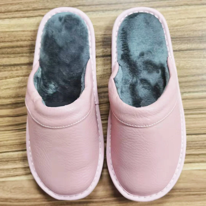 Concise Faux Leather Slippers Men's Warm Shoes Indoor Fur Slides Mules Home Guest Slipper Big Size 47 48 Man Husband Plush Shoe