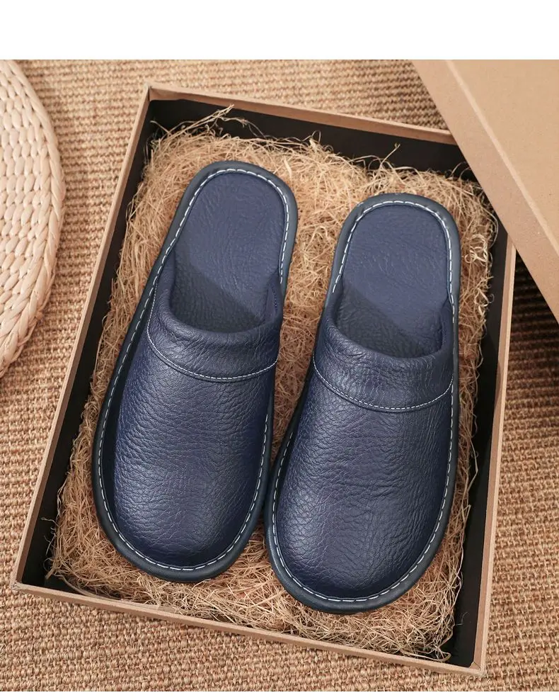 Concise Faux Leather Slippers Men's Warm Shoes Indoor Fur Slides Mules Home Guest Slipper Big Size 47 48 Man Husband Plush Shoe