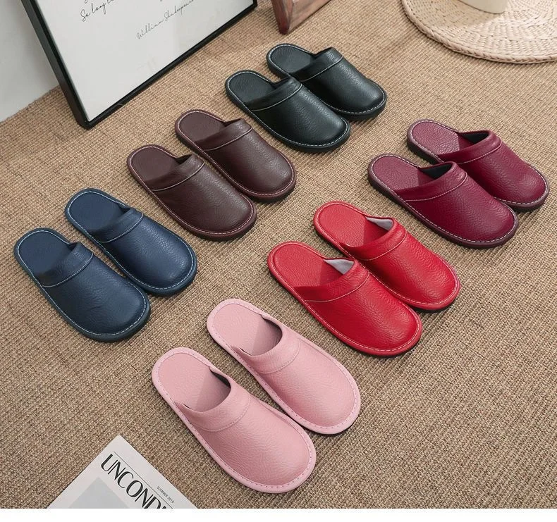 Concise Faux Leather Slippers Men's Warm Shoes Indoor Fur Slides Mules Home Guest Slipper Big Size 47 48 Man Husband Plush Shoe