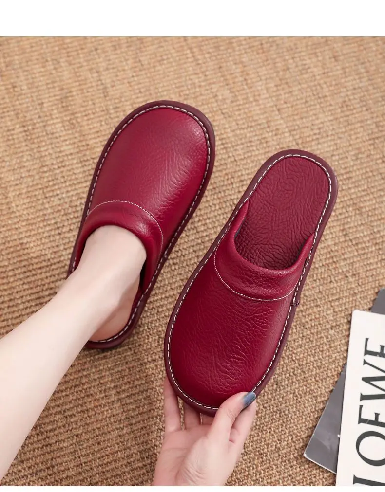 Concise Faux Leather Slippers Men's Warm Shoes Indoor Fur Slides Mules Home Guest Slipper Big Size 47 48 Man Husband Plush Shoe