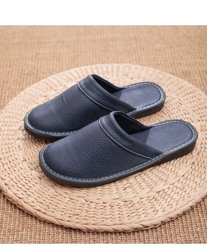 Concise Faux Leather Slippers Men's Warm Shoes Indoor Fur Slides Mules Home Guest Slipper Big Size 47 48 Man Husband Plush Shoe