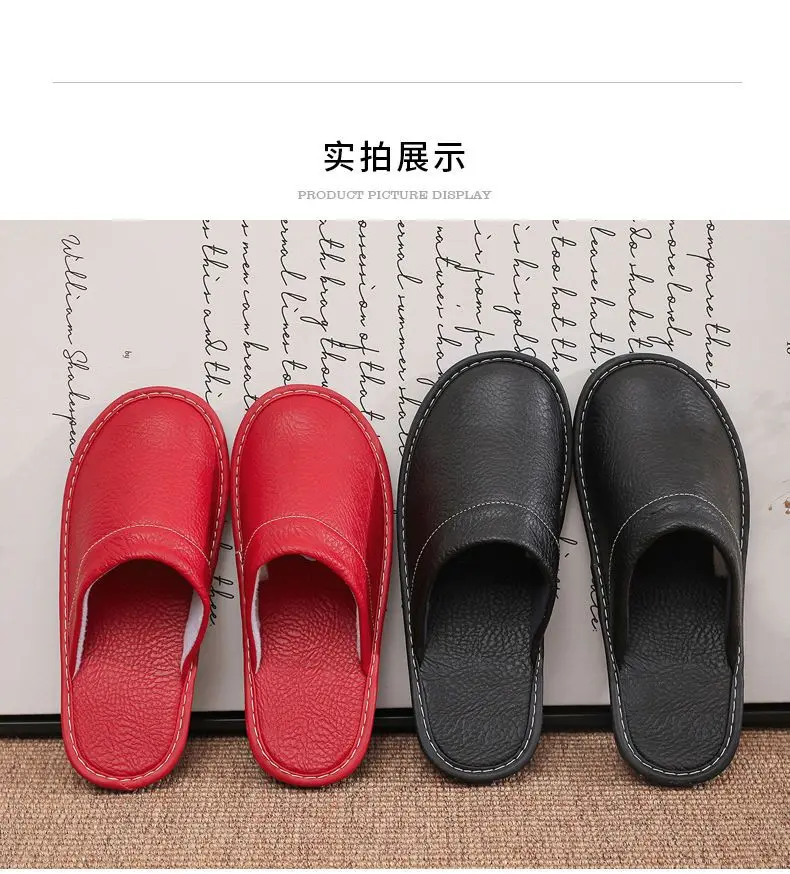 Concise Faux Leather Slippers Men's Warm Shoes Indoor Fur Slides Mules Home Guest Slipper Big Size 47 48 Man Husband Plush Shoe