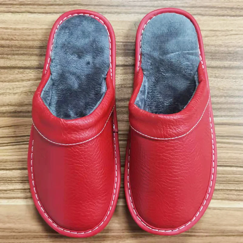 Concise Faux Leather Slippers Men's Warm Shoes Indoor Fur Slides Mules Home Guest Slipper Big Size 47 48 Man Husband Plush Shoe