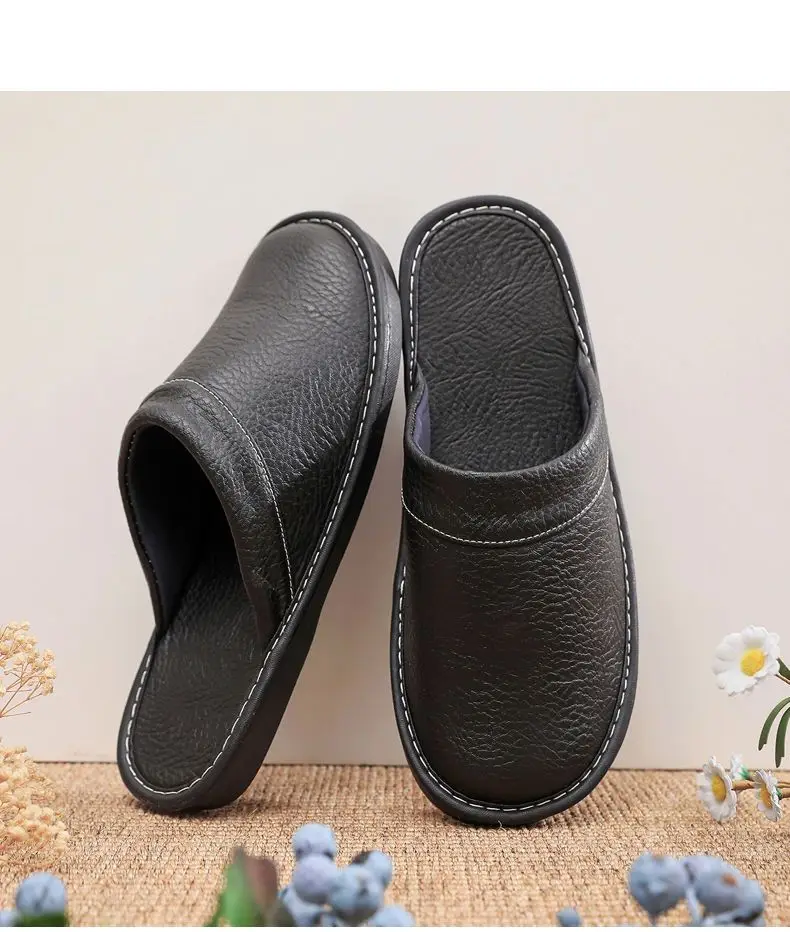 Concise Faux Leather Slippers Men's Warm Shoes Indoor Fur Slides Mules Home Guest Slipper Big Size 47 48 Man Husband Plush Shoe
