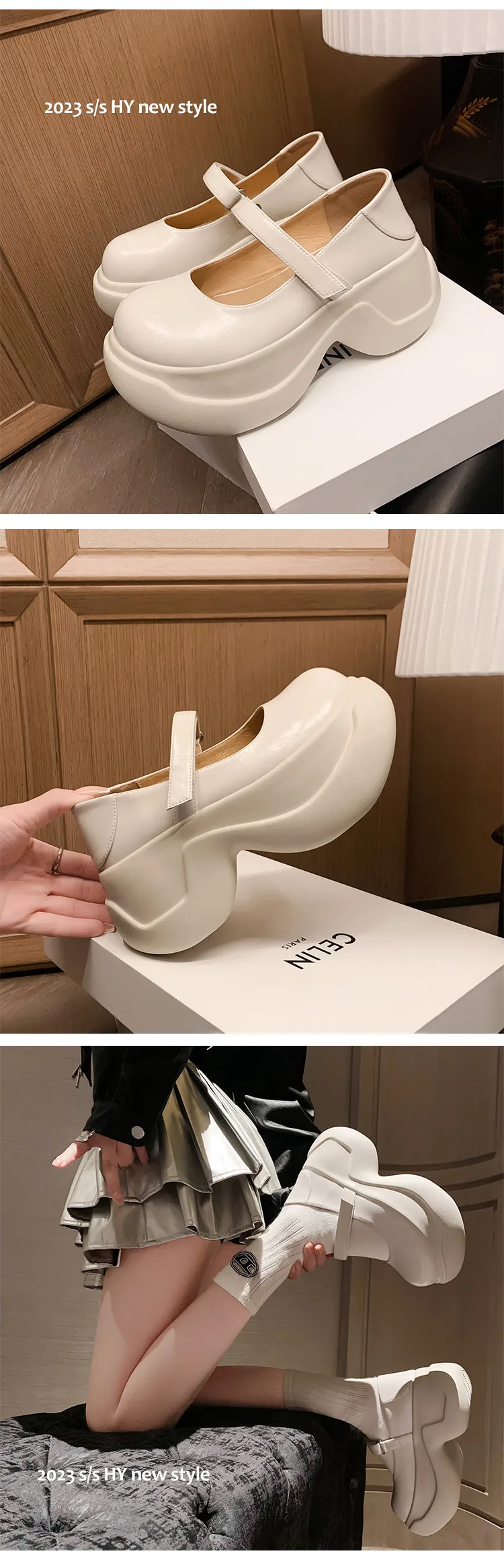 MKKHOU Fashion Pumps New High Quality True Leather Round Head Elevated Thick Sole Shoes Street Spicy Girls Modern Mary Janes