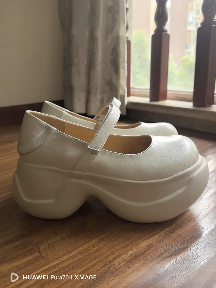 MKKHOU Fashion Pumps New High Quality True Leather Round Head Elevated Thick Sole Shoes Street Spicy Girls Modern Mary Janes