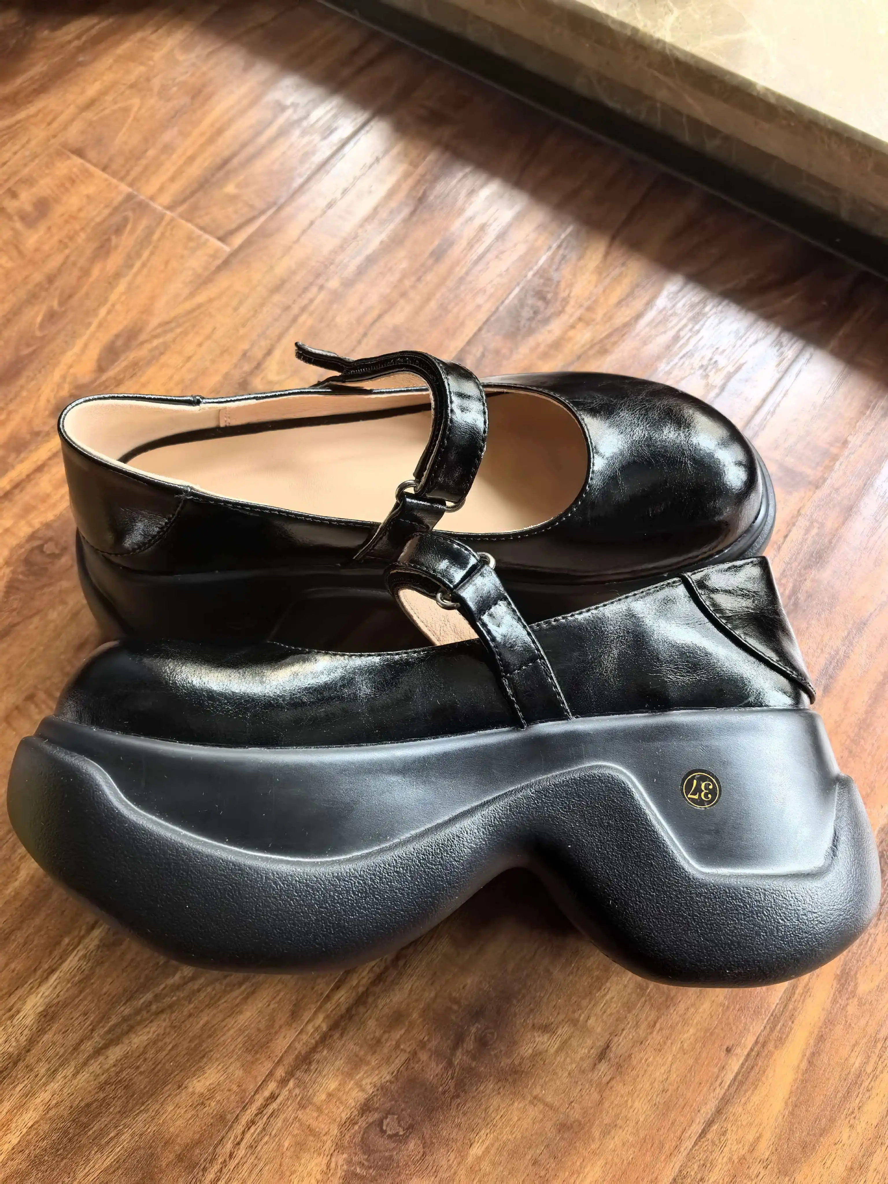 MKKHOU Fashion Pumps New High Quality True Leather Round Head Elevated Thick Sole Shoes Street Spicy Girls Modern Mary Janes