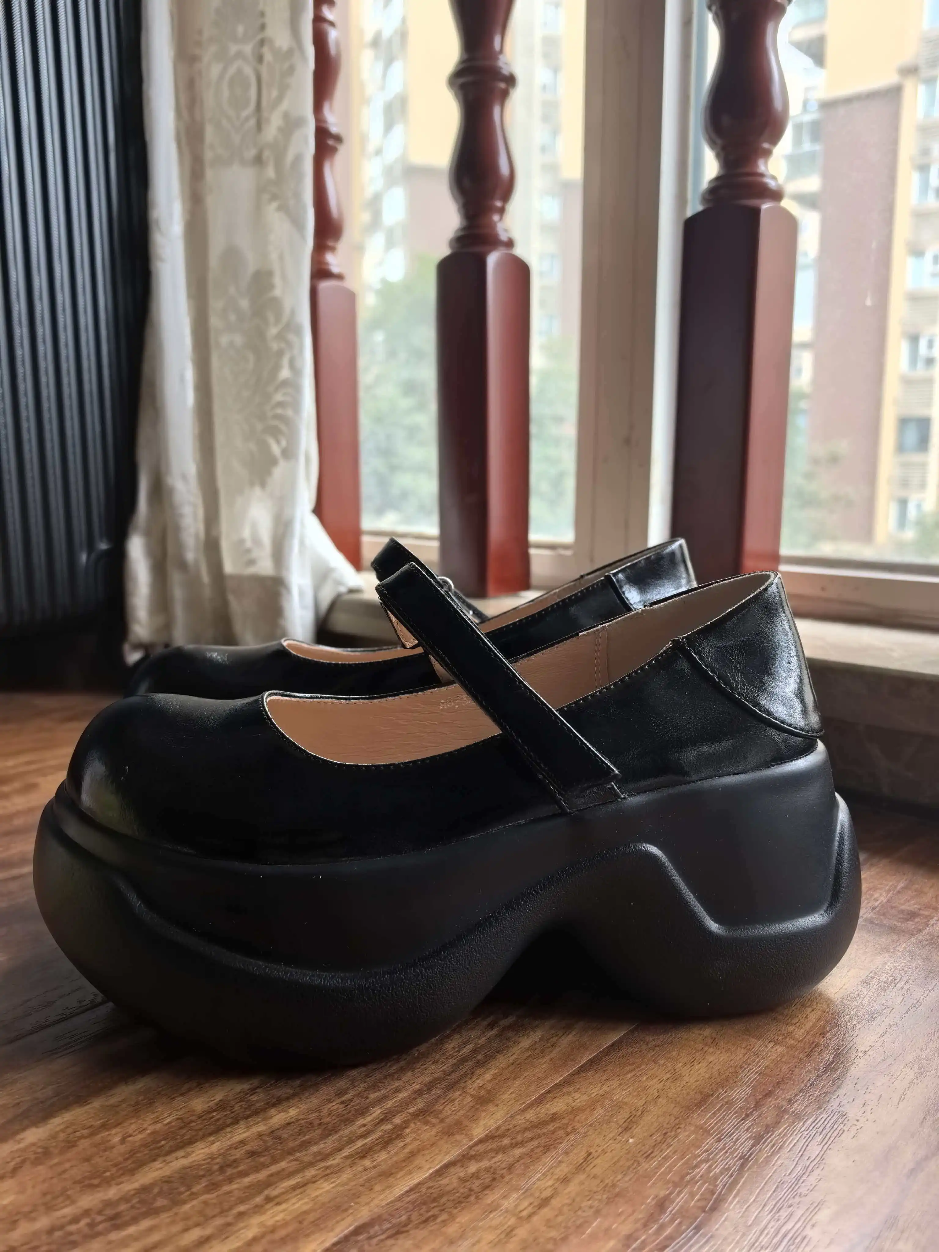 MKKHOU Fashion Pumps New High Quality True Leather Round Head Elevated Thick Sole Shoes Street Spicy Girls Modern Mary Janes
