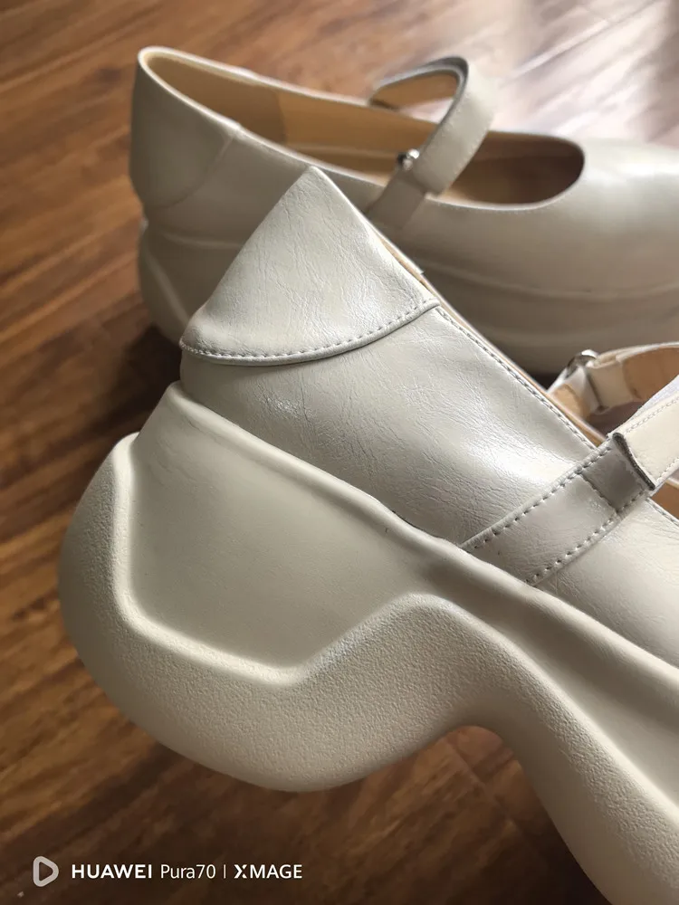 MKKHOU Fashion Pumps New High Quality True Leather Round Head Elevated Thick Sole Shoes Street Spicy Girls Modern Mary Janes