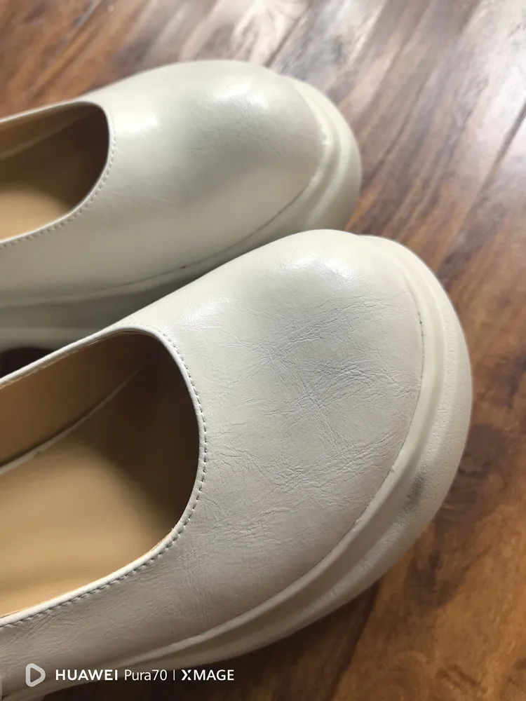 MKKHOU Fashion Pumps New High Quality True Leather Round Head Elevated Thick Sole Shoes Street Spicy Girls Modern Mary Janes