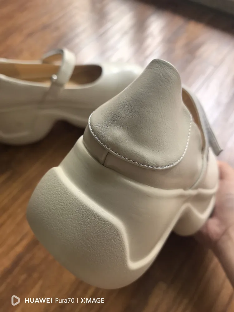 MKKHOU Fashion Pumps New High Quality True Leather Round Head Elevated Thick Sole Shoes Street Spicy Girls Modern Mary Janes