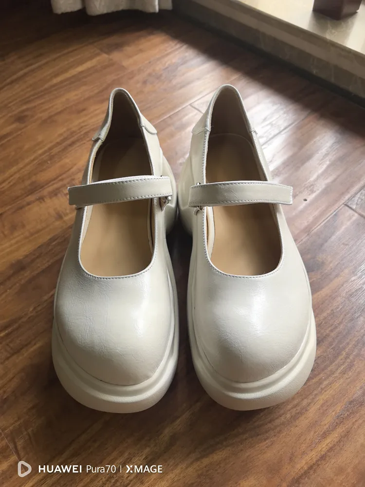 MKKHOU Fashion Pumps New High Quality True Leather Round Head Elevated Thick Sole Shoes Street Spicy Girls Modern Mary Janes