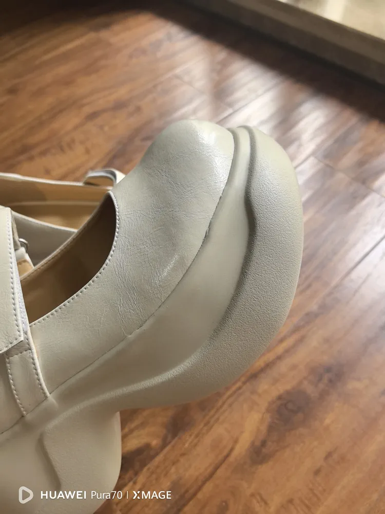 MKKHOU Fashion Pumps New High Quality True Leather Round Head Elevated Thick Sole Shoes Street Spicy Girls Modern Mary Janes