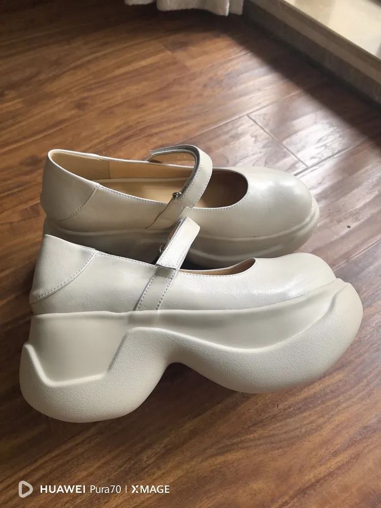 MKKHOU Fashion Pumps New High Quality True Leather Round Head Elevated Thick Sole Shoes Street Spicy Girls Modern Mary Janes