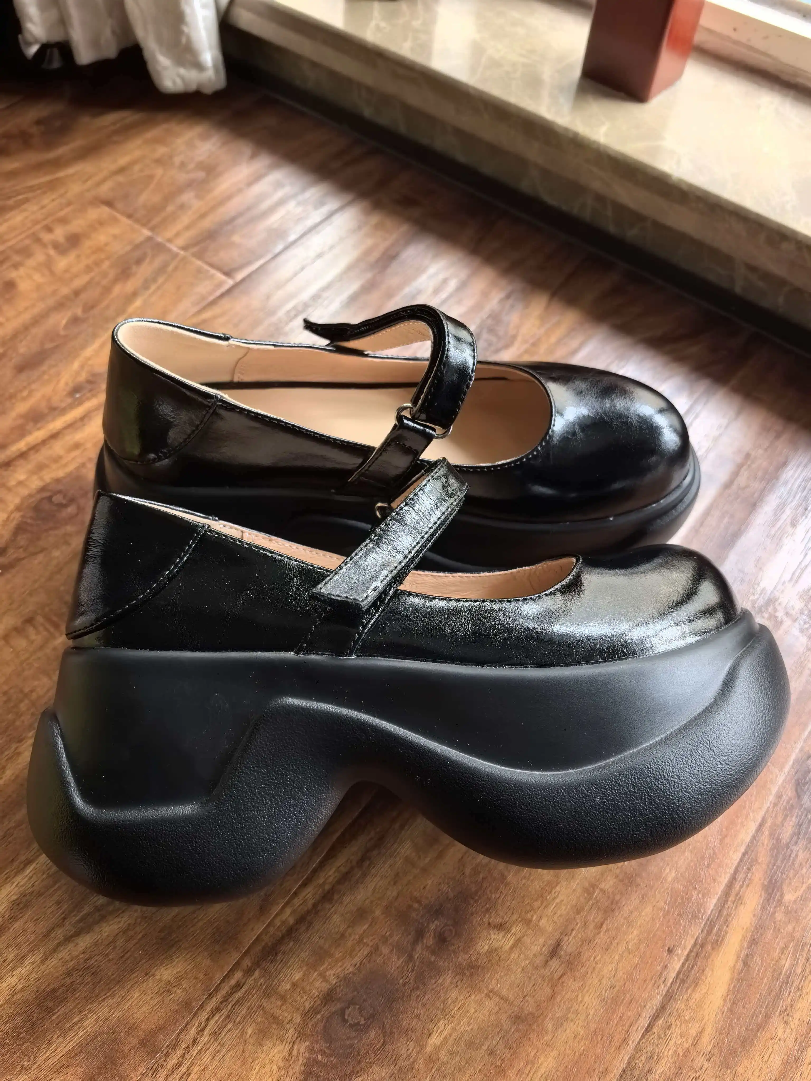MKKHOU Fashion Pumps New High Quality True Leather Round Head Elevated Thick Sole Shoes Street Spicy Girls Modern Mary Janes