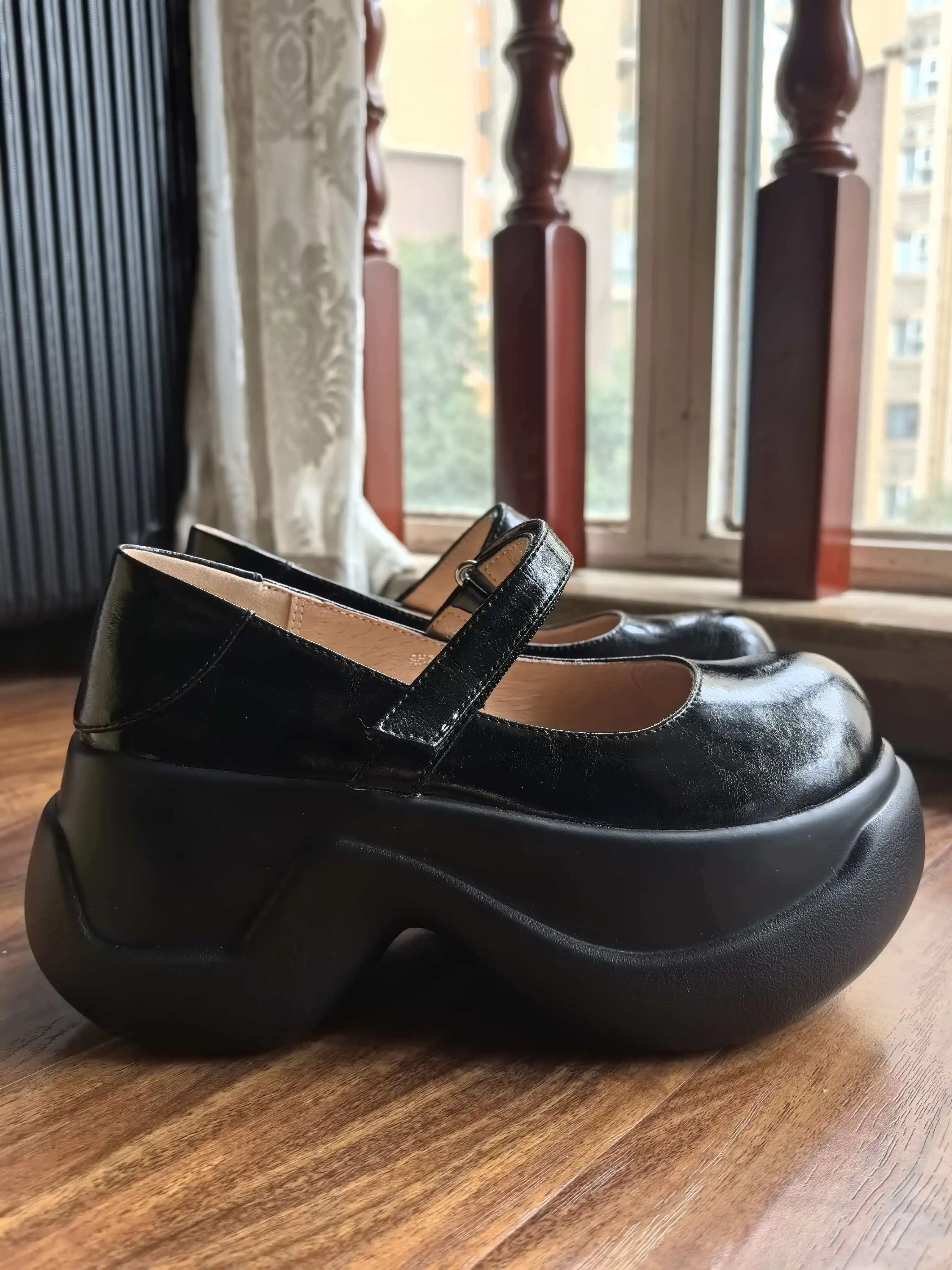 MKKHOU Fashion Pumps New High Quality True Leather Round Head Elevated Thick Sole Shoes Street Spicy Girls Modern Mary Janes
