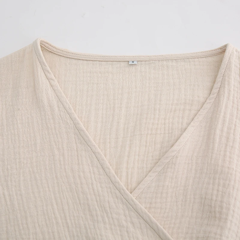 Muslin 100% Cotton Gauze Women T-Shirts Sexy V-Neck Half Sleeve Summer Bandage Harajuku Soild Casual Streetwear Female Blouse
