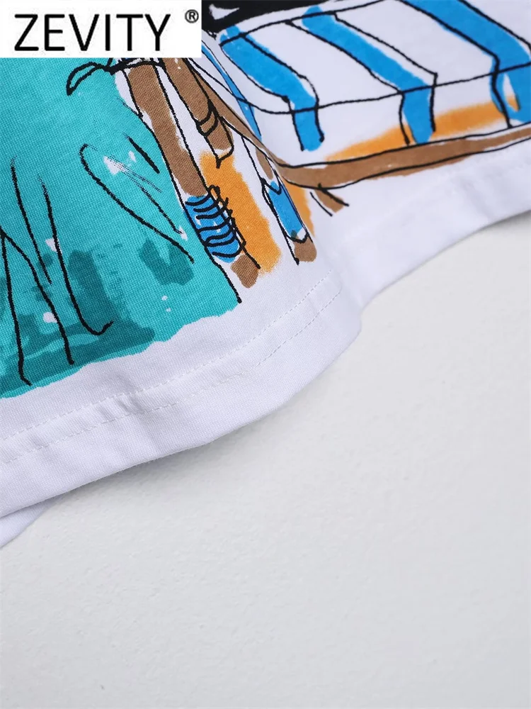 Zevity Women Fashion Contrast Color Beauty Print Casual T Shirt Female Basic O Neck Short Sleeve Chic Streetwear Tops T1875