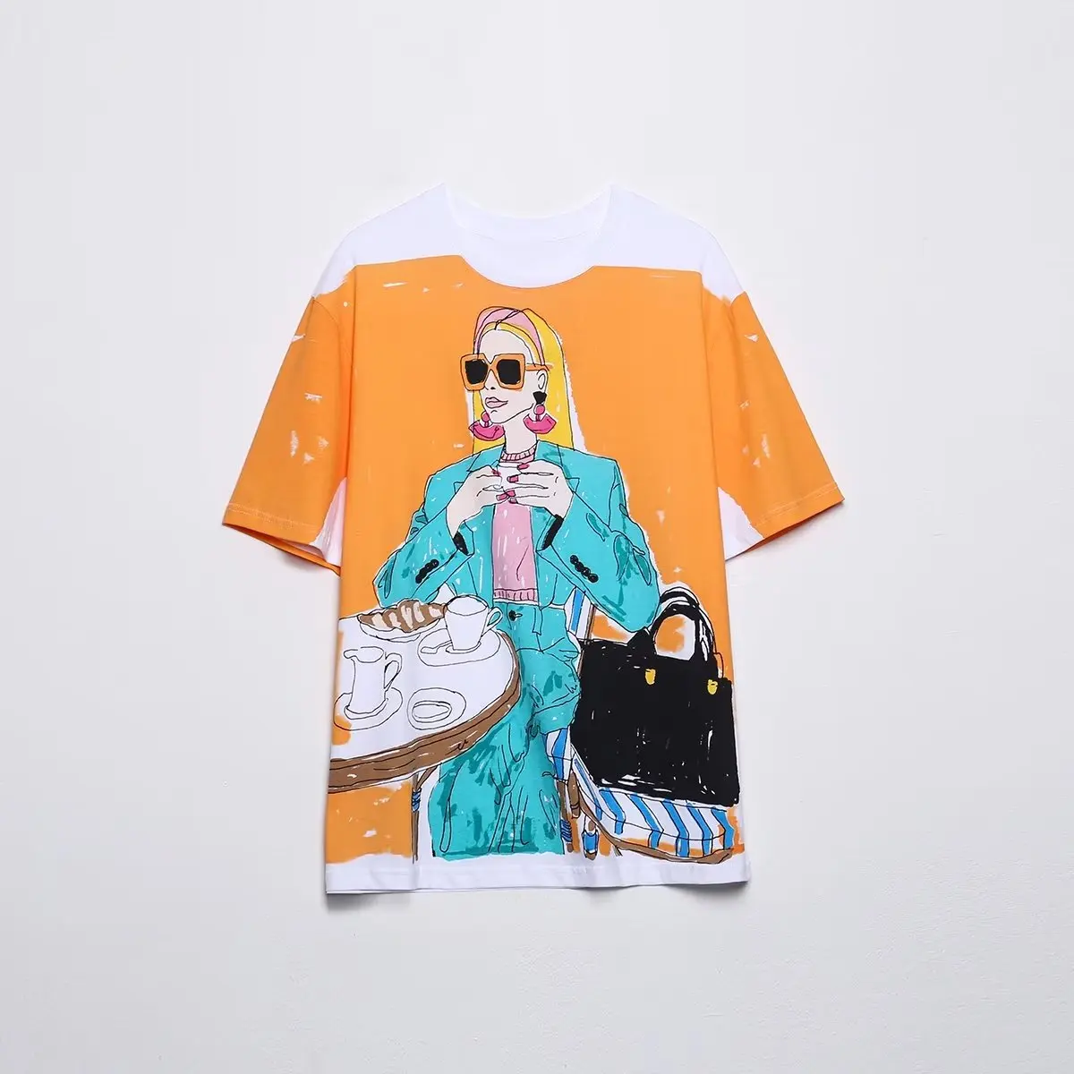 Zevity Women Fashion Contrast Color Beauty Print Casual T Shirt Female Basic O Neck Short Sleeve Chic Streetwear Tops T1875