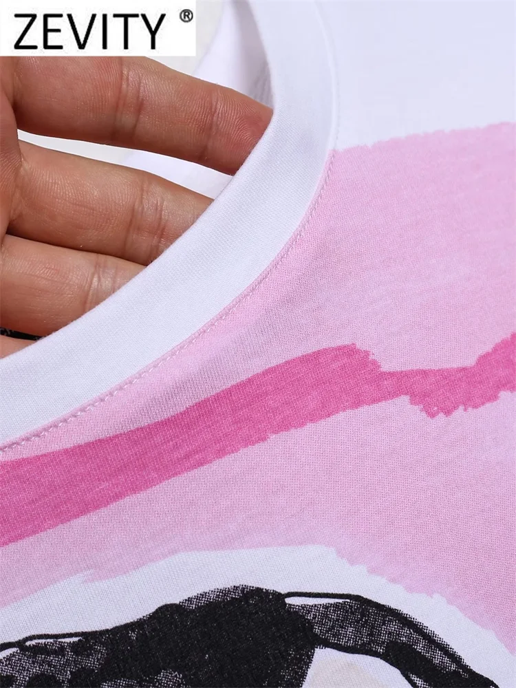 Zevity Women Fashion Contrast Color Beauty Print Casual T Shirt Female Basic O Neck Short Sleeve Chic Streetwear Tops T1875