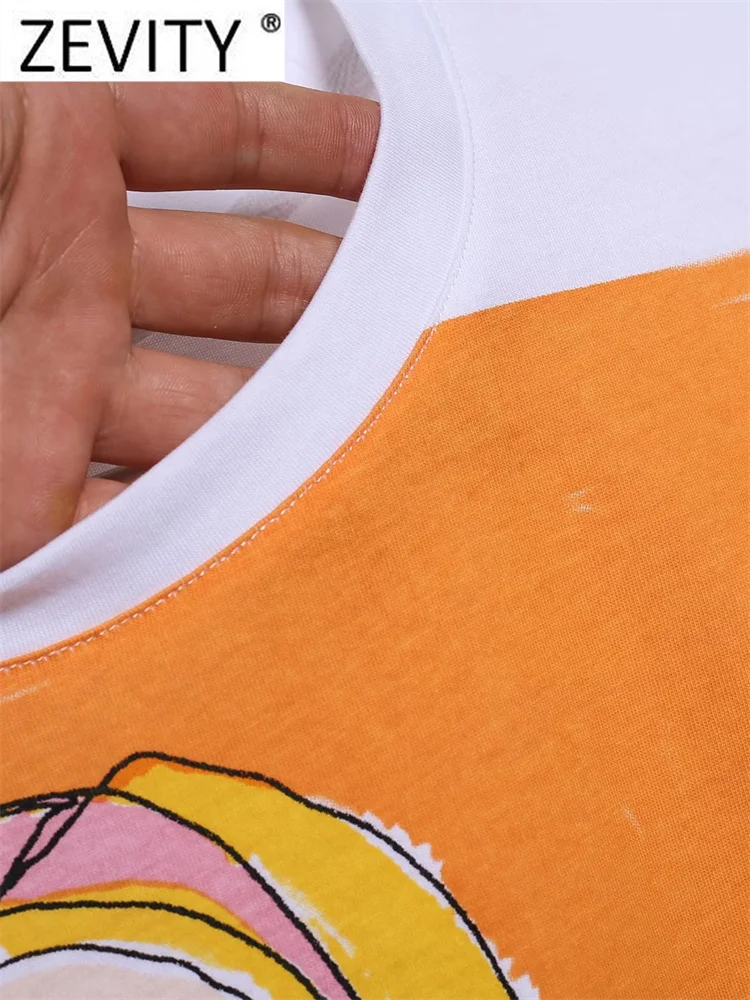 Zevity Women Fashion Contrast Color Beauty Print Casual T Shirt Female Basic O Neck Short Sleeve Chic Streetwear Tops T1875