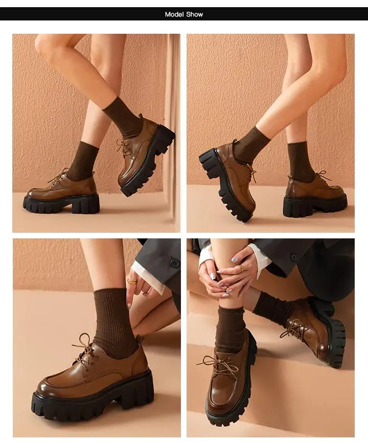 BeauToday Platform Shoes Women Genuine Cow Leather Round Cross Tied Closure Chunky Sole Ladies Casual Shoes Handmade 21894