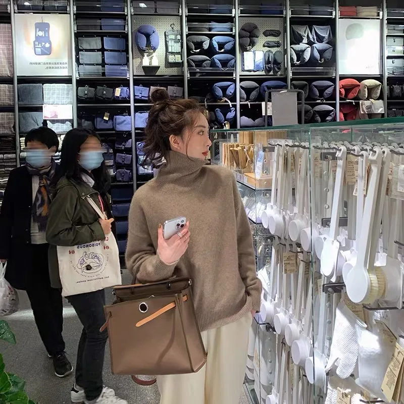 Turtleneck cashmere sweater female autumn winter new languorous lazy wind loose knitting sweater Korean edition outside wear thi