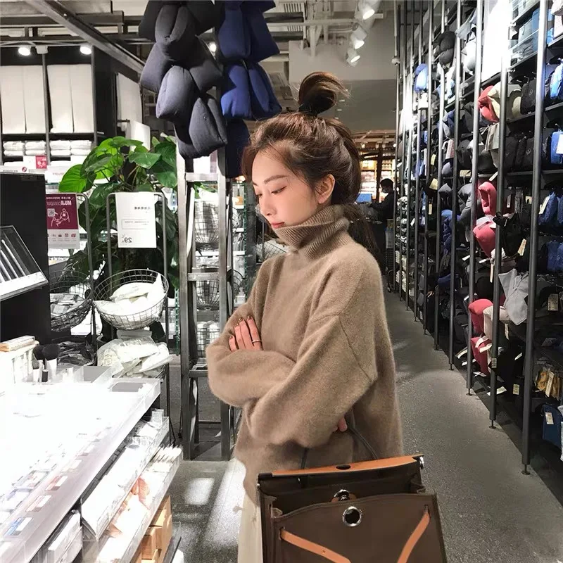 Turtleneck cashmere sweater female autumn winter new languorous lazy wind loose knitting sweater Korean edition outside wear thi