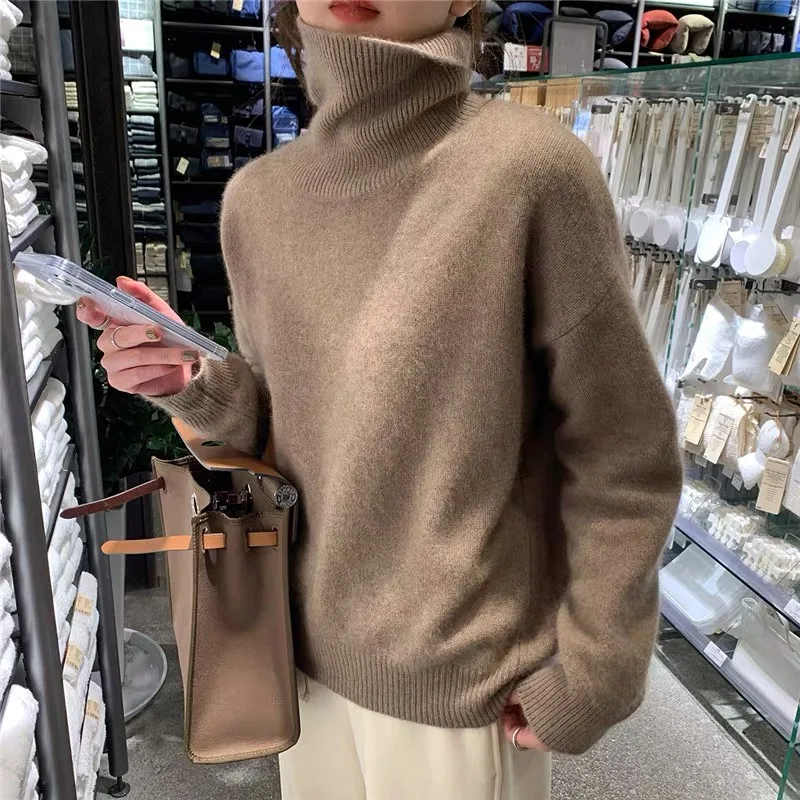Turtleneck cashmere sweater female autumn winter new languorous lazy wind loose knitting sweater Korean edition outside wear thi
