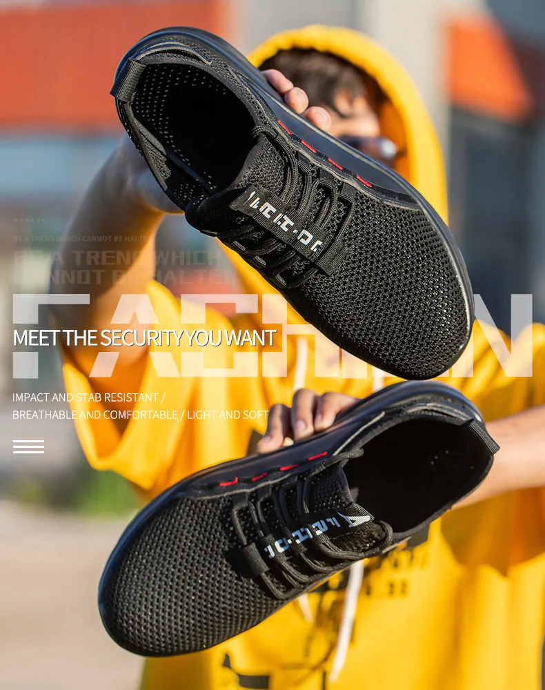 Breathable Men Work Safety Shoes Anti-smashing Steel Toe Cap Working Boots Construction Indestructible Work Sneakers Men Shoes