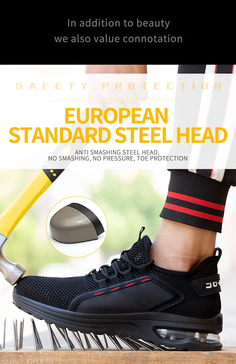 Breathable Men Work Safety Shoes Anti-smashing Steel Toe Cap Working Boots Construction Indestructible Work Sneakers Men Shoes