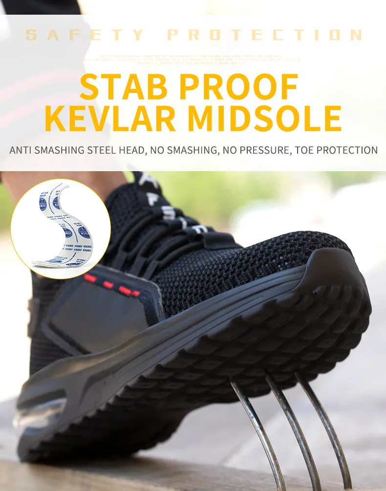 Breathable Men Work Safety Shoes Anti-smashing Steel Toe Cap Working Boots Construction Indestructible Work Sneakers Men Shoes