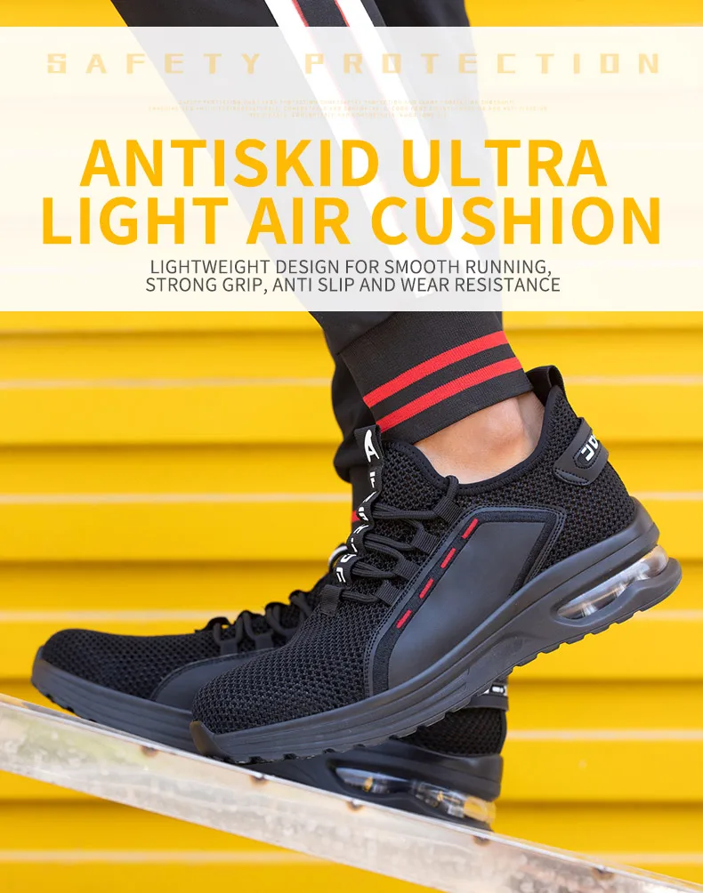 Breathable Men Work Safety Shoes Anti-smashing Steel Toe Cap Working Boots Construction Indestructible Work Sneakers Men Shoes