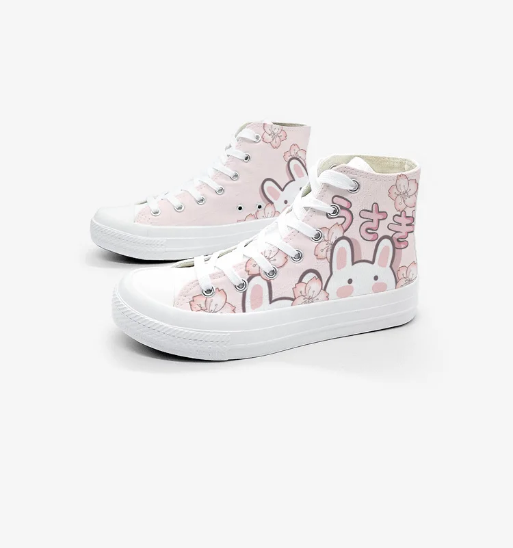 Amy and Michael Cute Girls Students Canvas Shoes Ladies Anime Cartoon Sneakers Hi Tops Casual Plimsolls Breathable Trainers