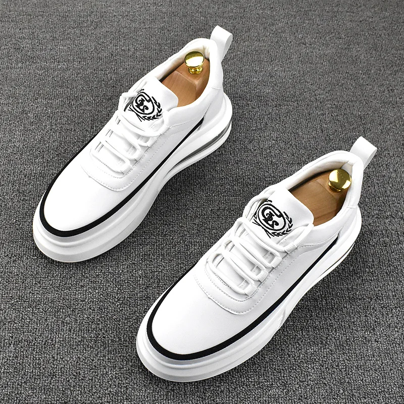 Korean style men fashion platform shoes breathable original leather shoe air cushion white sneakers comfort young streetwear man