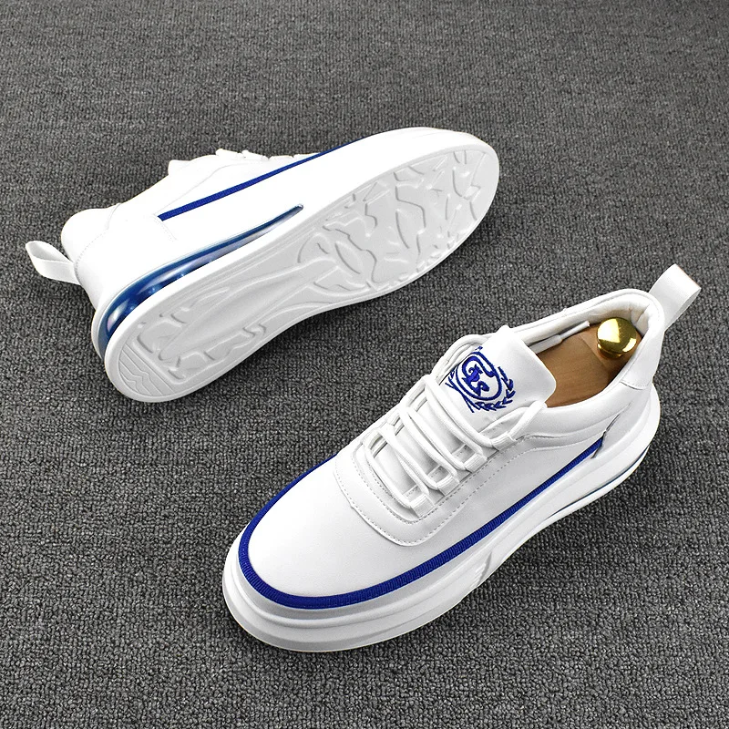 Korean style men fashion platform shoes breathable original leather shoe air cushion white sneakers comfort young streetwear man
