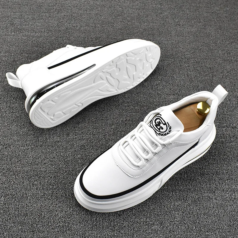 Korean style men fashion platform shoes breathable original leather shoe air cushion white sneakers comfort young streetwear man