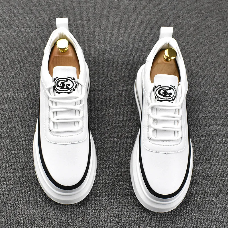 Korean style men fashion platform shoes breathable original leather shoe air cushion white sneakers comfort young streetwear man
