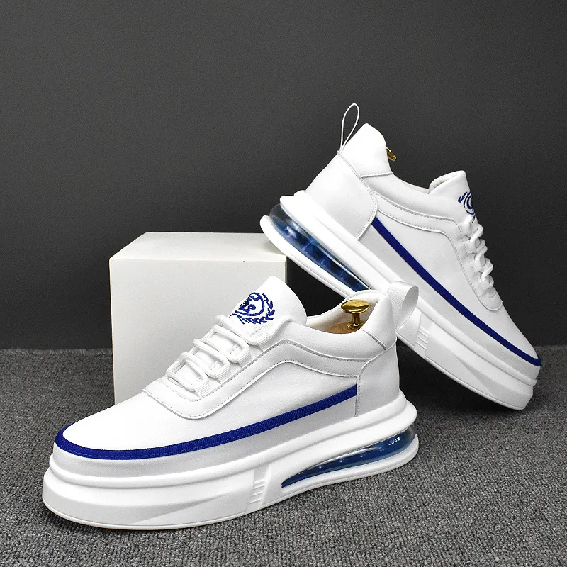 Korean style men fashion platform shoes breathable original leather shoe air cushion white sneakers comfort young streetwear man
