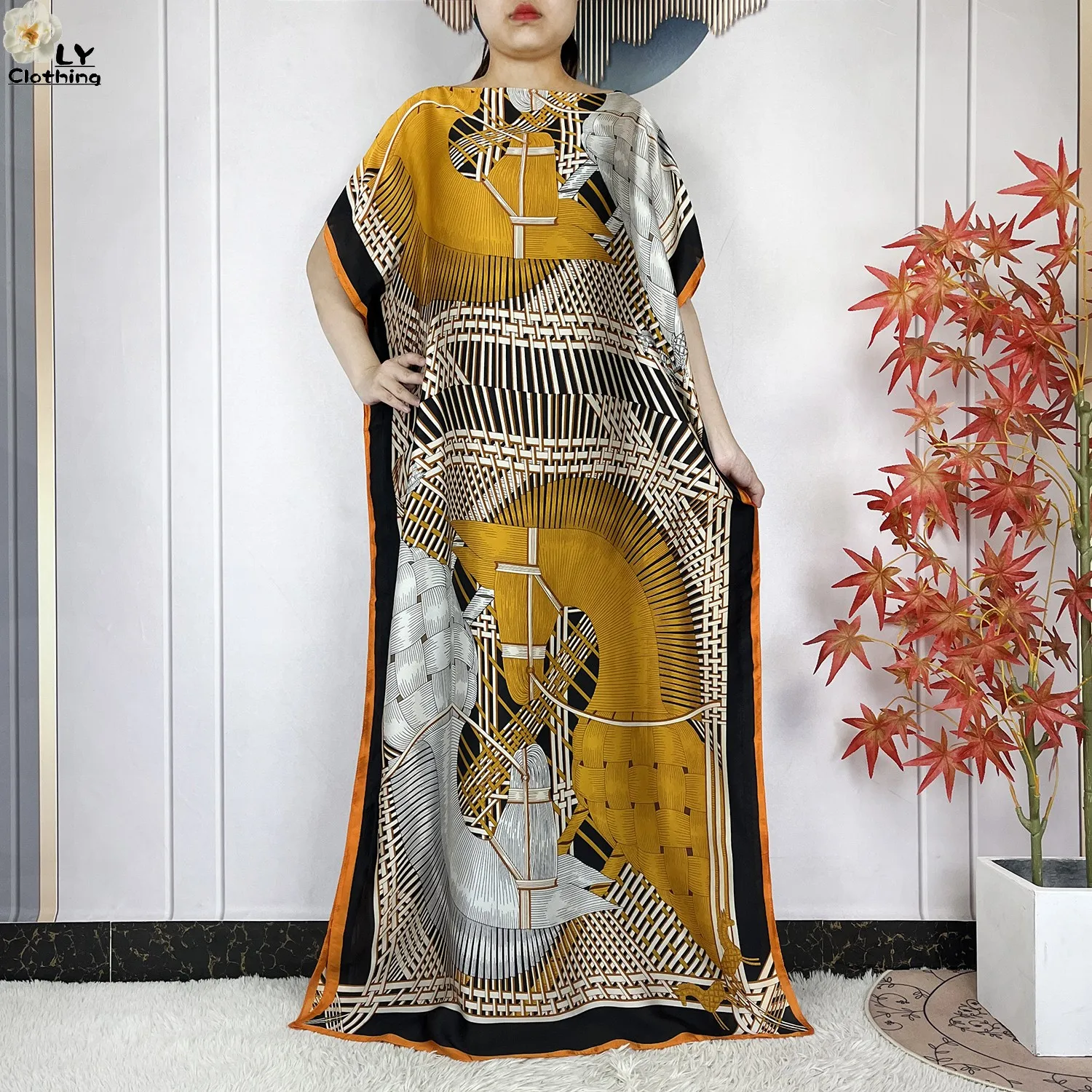 2023 New Dubai Style Fashion Women Clothing African Dashiki Abaya Soft Silk Print Design Islam Femme Loose Dress With Turban