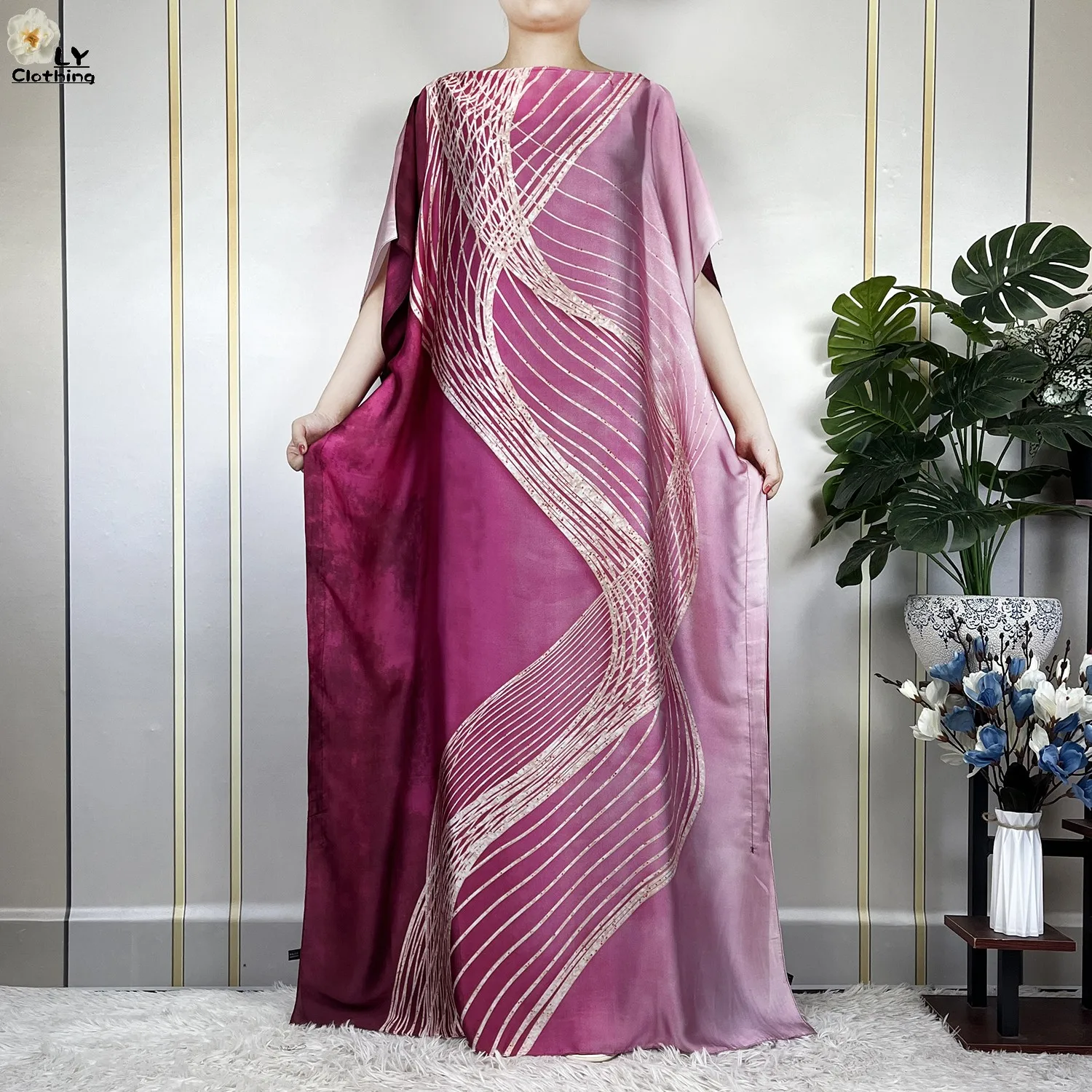 2023 New Dubai Style Fashion Women Clothing African Dashiki Abaya Soft Silk Print Design Islam Femme Loose Dress With Turban