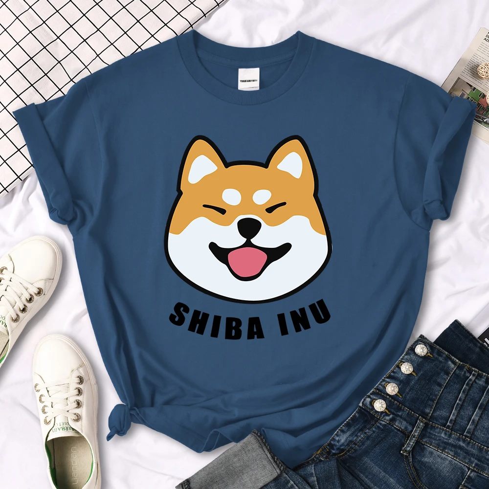 Cute Shiba Inu Letter Print women's T-shirt Travering Soft Tshirts Cartoons Oversize Short Sleeves Sports o-neck Female T Shirt