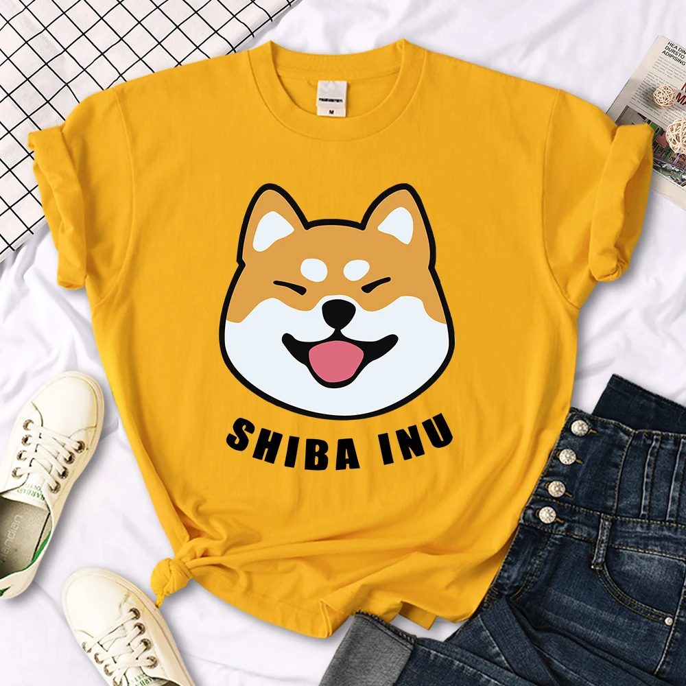 Cute Shiba Inu Letter Print women's T-shirt Travering Soft Tshirts Cartoons Oversize Short Sleeves Sports o-neck Female T Shirt