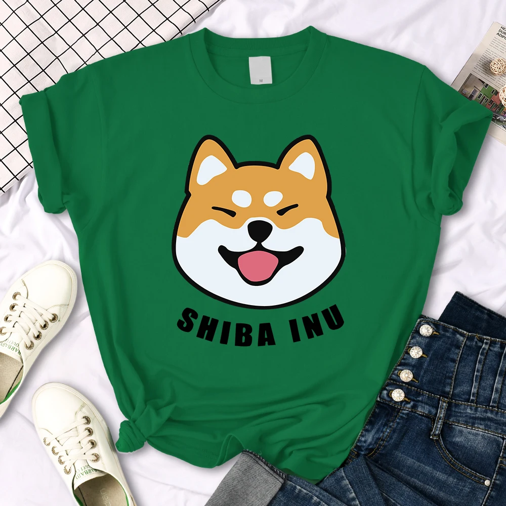 Cute Shiba Inu Letter Print women's T-shirt Travering Soft Tshirts Cartoons Oversize Short Sleeves Sports o-neck Female T Shirt