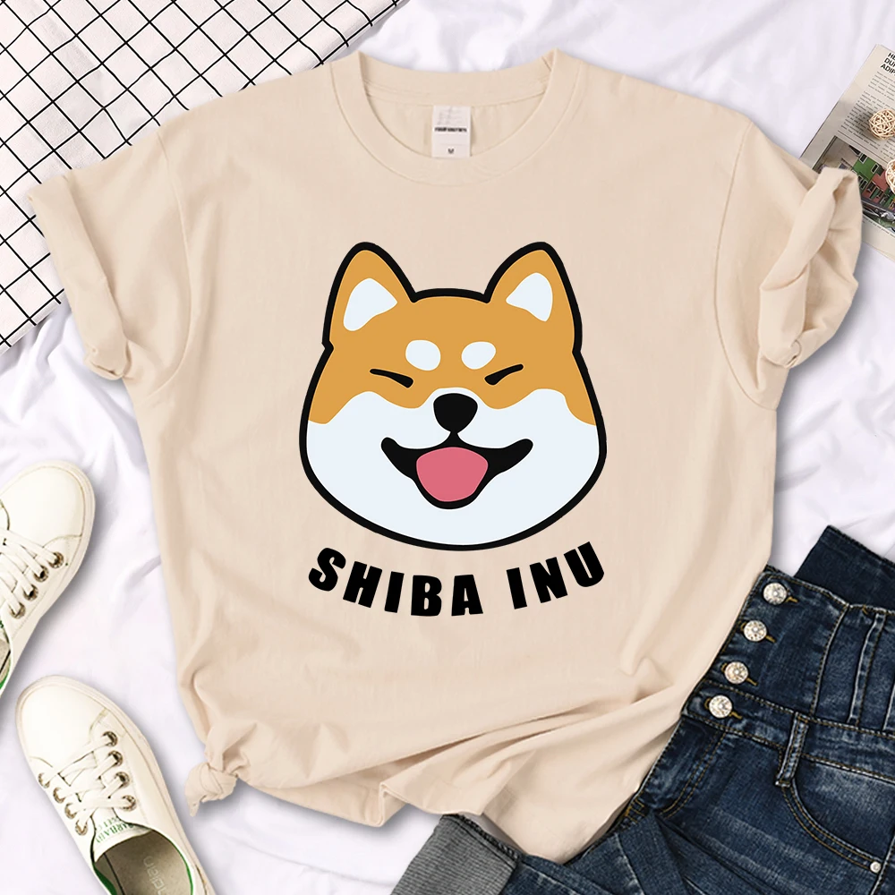 Cute Shiba Inu Letter Print women's T-shirt Travering Soft Tshirts Cartoons Oversize Short Sleeves Sports o-neck Female T Shirt