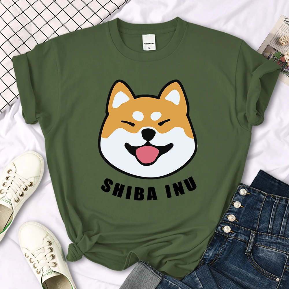 Cute Shiba Inu Letter Print women's T-shirt Travering Soft Tshirts Cartoons Oversize Short Sleeves Sports o-neck Female T Shirt