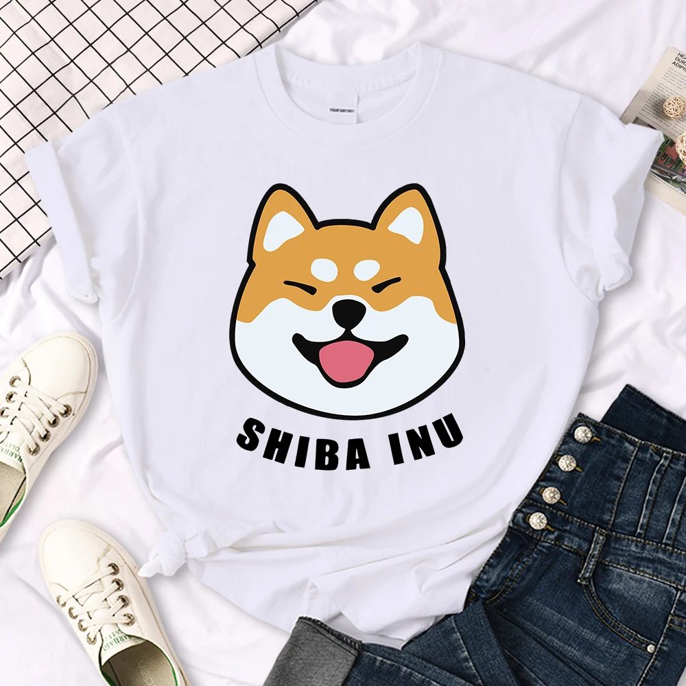 Cute Shiba Inu Letter Print women's T-shirt Travering Soft Tshirts Cartoons Oversize Short Sleeves Sports o-neck Female T Shirt