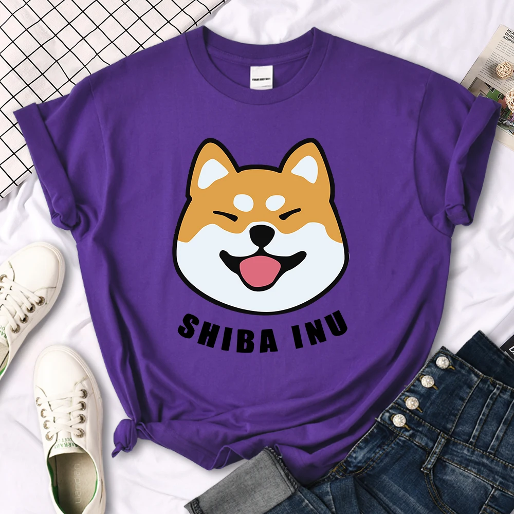 Cute Shiba Inu Letter Print women's T-shirt Travering Soft Tshirts Cartoons Oversize Short Sleeves Sports o-neck Female T Shirt
