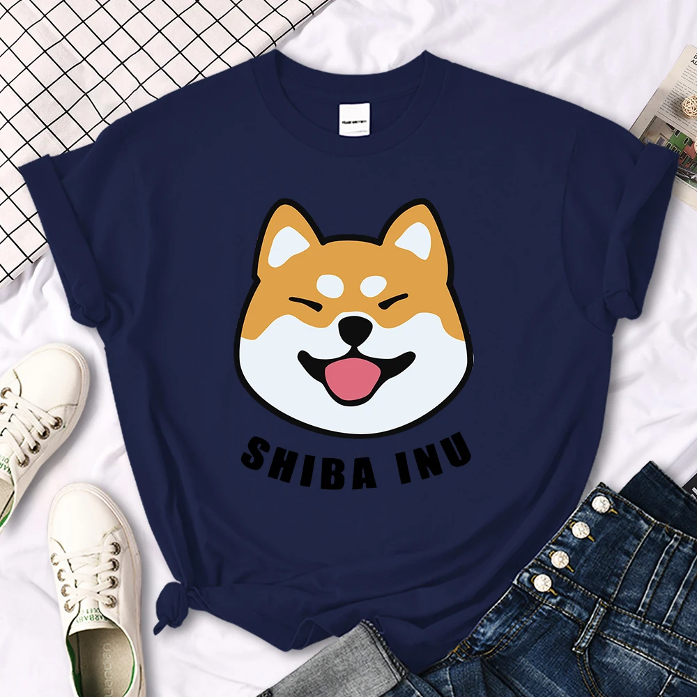 Cute Shiba Inu Letter Print women's T-shirt Travering Soft Tshirts Cartoons Oversize Short Sleeves Sports o-neck Female T Shirt