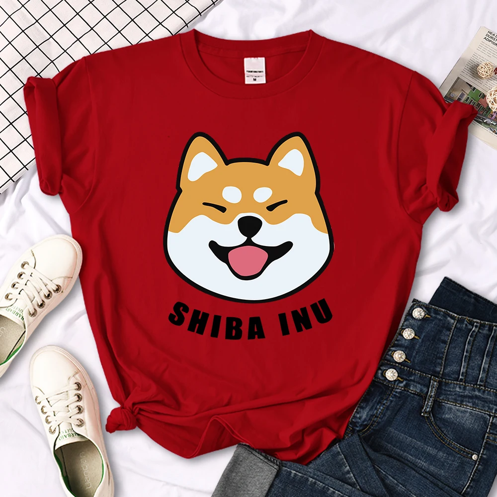 Cute Shiba Inu Letter Print women's T-shirt Travering Soft Tshirts Cartoons Oversize Short Sleeves Sports o-neck Female T Shirt